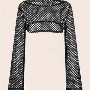 Punk Grid Knitted Crop Long Sleeve Pull Over